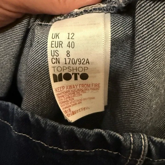 TOPSHOP MOTO Zip Front Denim Dress in Indigo Size 8 Bodycon Mini V-Neck EUC - Picture 5 of 9